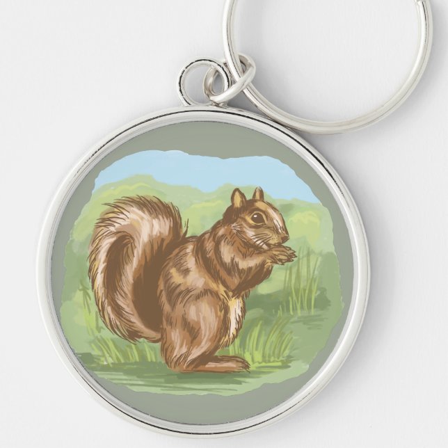 Squirrel Woodland Life Cartoon Design Key Ring (Front)
