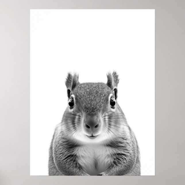 Squirrel Woodland Modern Portrait black white    Poster (Front)