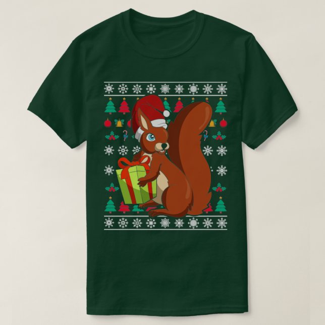 Squirrel Xmas Ugly Christmas T-Shirt (Design Front)