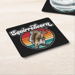 Squirrelicorn - funny, vintage squirrel unicorn square paper coaster