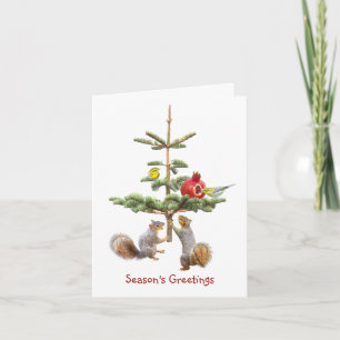 Squirrels and Birds Tree Christmas Card