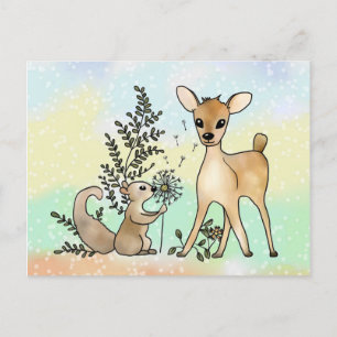 Squirrels and deer postcard