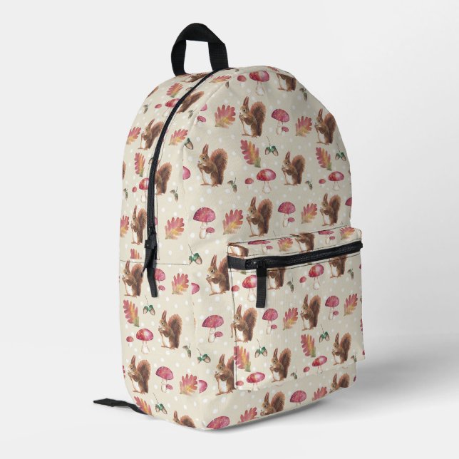 Squirrels and Toadstools Autumn Pattern Printed Backpack (Back Corner Left)