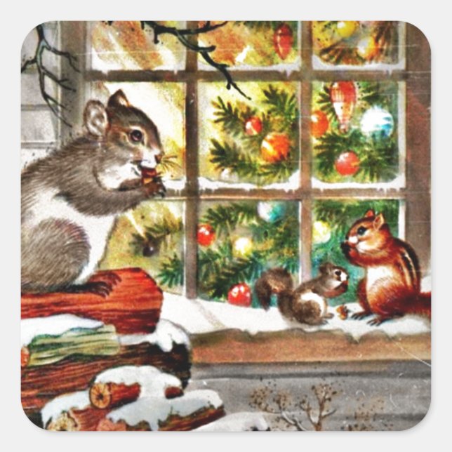 Squirrels at the Window Square Sticker (Front)