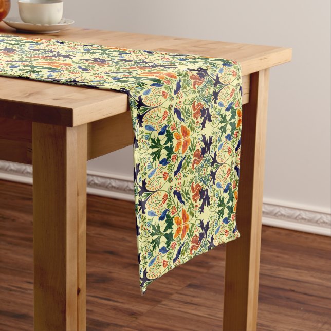 Squirrels Birds & Butterflies Pattern Short Table Runner (In Situ)