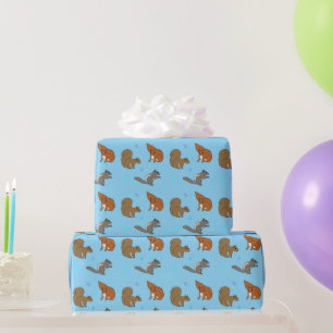 Squirrels Blue Wrapping Paper