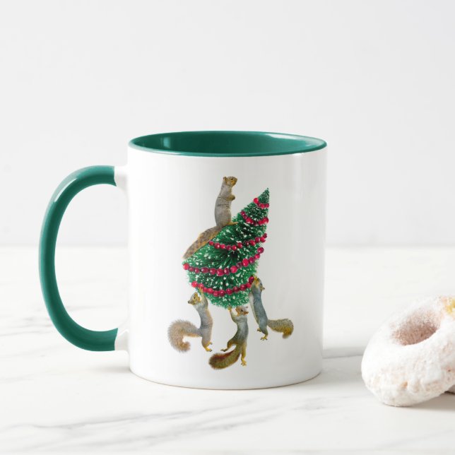 Squirrels Carrying Christmas Tree Mug (With Donut)