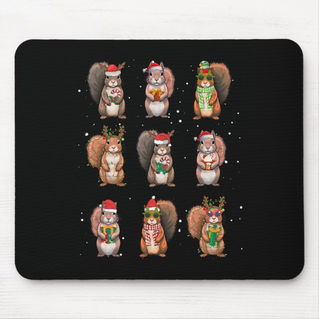 Squirrels Christmas Lights Decor Funny Squirrel Lo Mouse Pad (Front)
