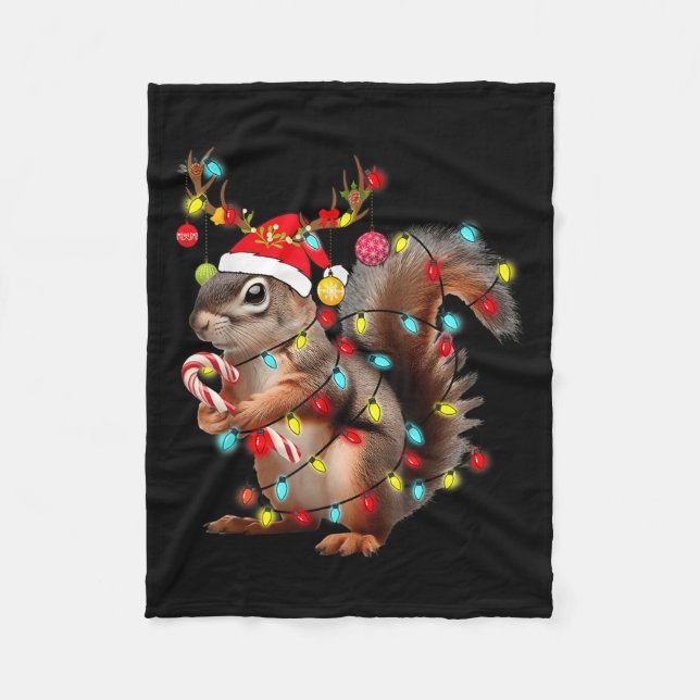 Squirrels Christmas Lights Funny Xmas Squirrel Lov Fleece Blanket (Front)