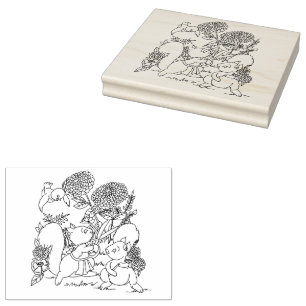 Squirrels Flowers Forest Animals Colouring page  Rubber Stamp