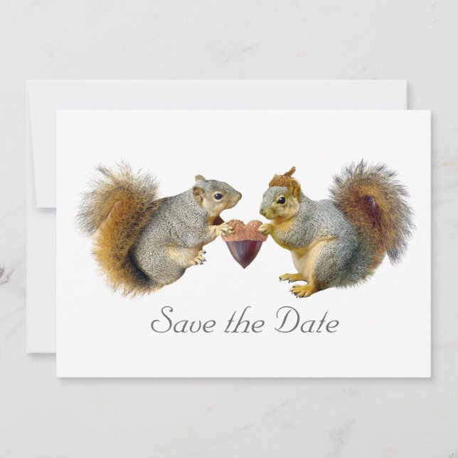 Squirrels Heart Acorn Save the Date Card (Front)