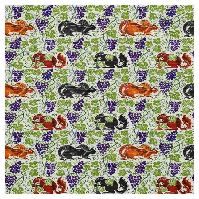 Squirrels in Grapevine Retro Victorian Era Pattern Fabric (Swatch)
