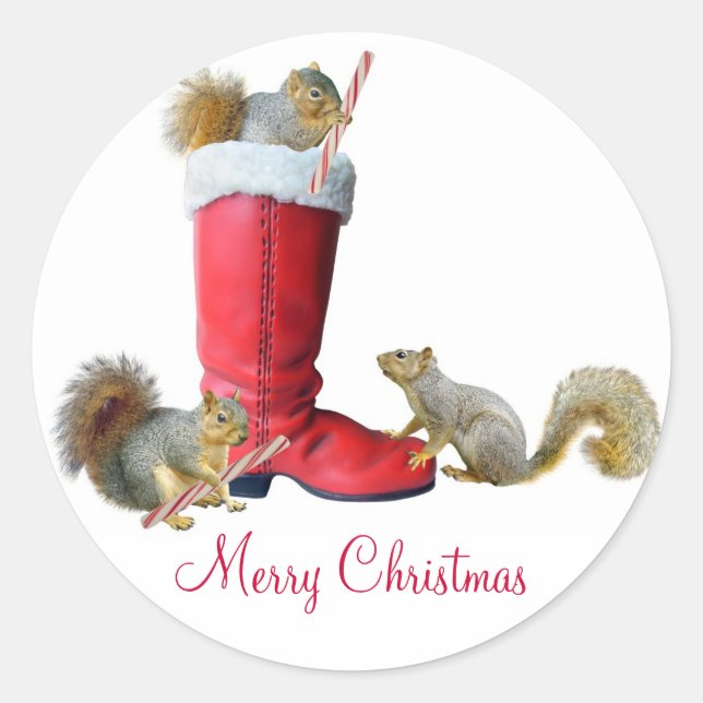 Squirrels in Santa's Boot Stickers (Front)