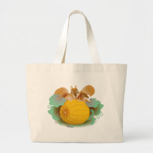 squirrels in the pumpkin patch large tote bag