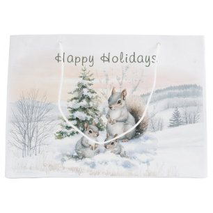 Squirrels in winter forest  large gift bag