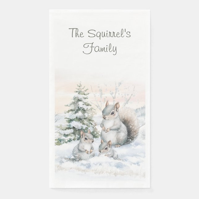 Squirrels in Winter Snow  Napkin (Front)