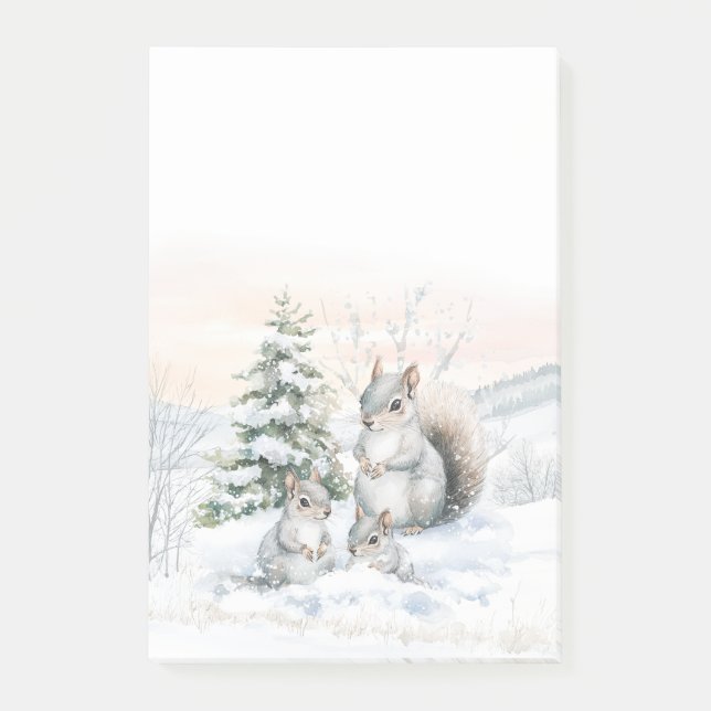 Squirrels in Winter Snow Post-It Notes (Front)