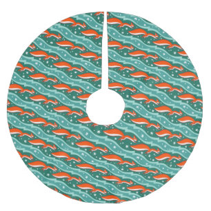 Squirrels jumping in the snow on a Christmas tree Brushed Polyester Tree Skirt