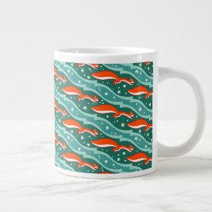 Squirrels jumping in the snow on a Christmas tree Large Coffee Mug