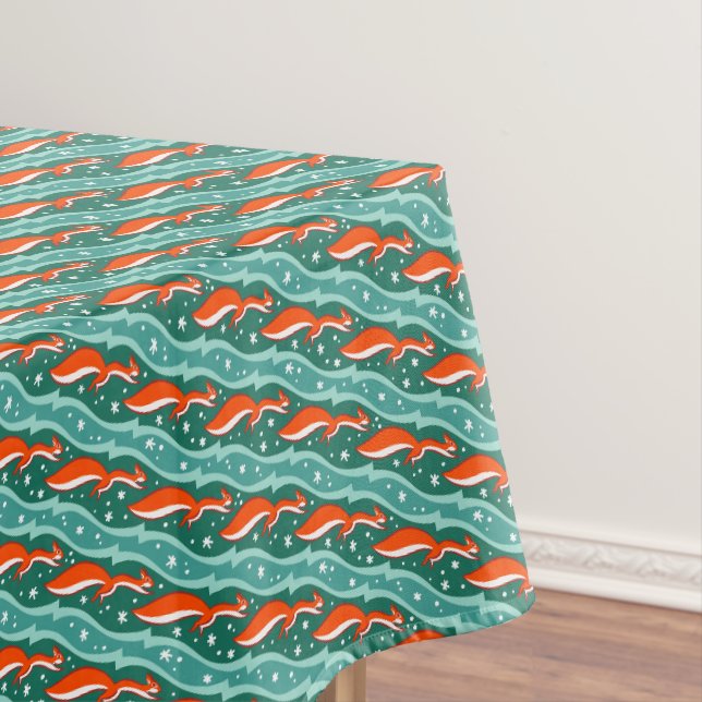 Squirrels jumping in the snow on a Christmas tree Tablecloth (In Situ)