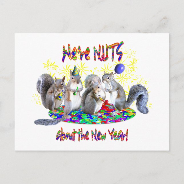 Squirrels New Year Holiday Postcard (Front)