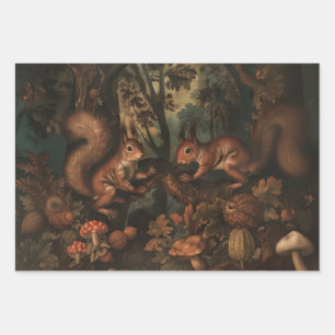 Squirrels - Oil Painting Style Wrapping Gift Paper