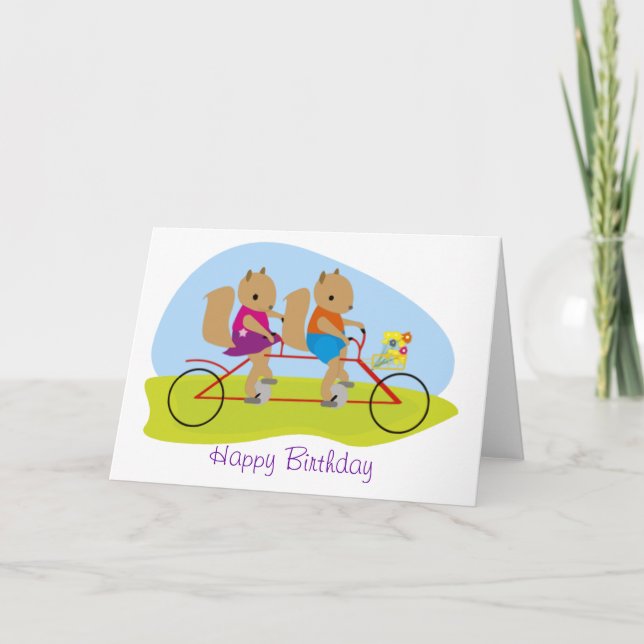 Squirrels on a Tandem Bike Birthday Card (Front)