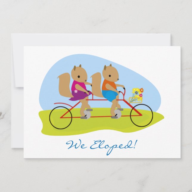 Squirrels on a Tandem Bike We Eloped Announcement (Front)