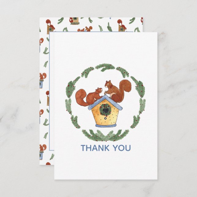 Squirrels on Birdhouse Holiday Thank You Card (Front/Back)