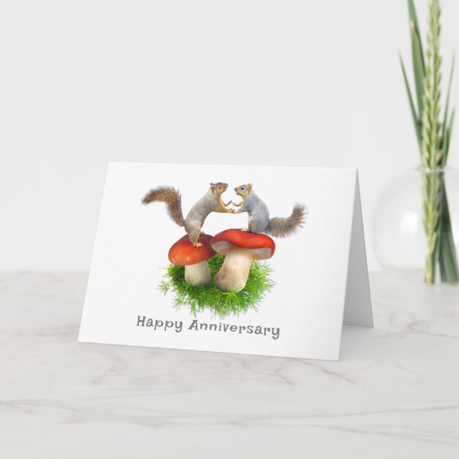 Squirrels on Re Mushrooms Anniversary Card (Front)