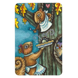 SQUIRRELS & OWL THANKSGIVING, HOMEMADE ACORN PIE MAGNET