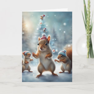 Squirrels playing in the snow Christmas Card