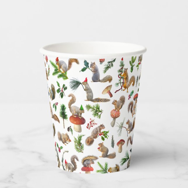 Squirrels Red and Green Paper Cups (Front)