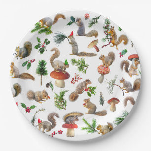 Squirrels Red and Green Paper Plates