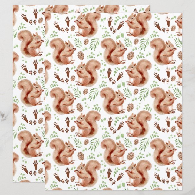 Squirrels Scrapbook Paper (Front/Back)