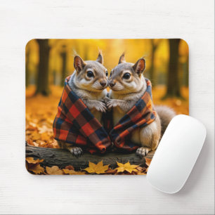 Squirrels Snuggling Under a Plaid Blanket Mouse Pad