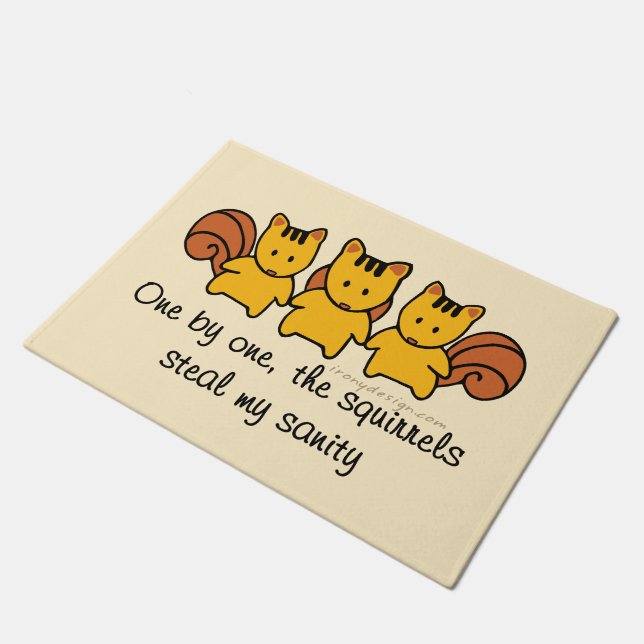 Squirrels steal my sanity Funny Saying Doormat (Angled)