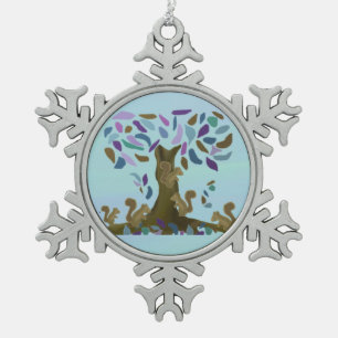 Squirrels Treehouse Snowflake Ornament
