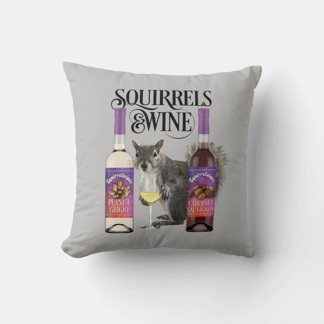 Squirrels & Wine - Funny Squirrel Lover and Wine D Cushion (Front)