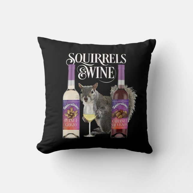 Squirrels & Wine - Funny Squirrel Lover and Wine D Cushion (Front)