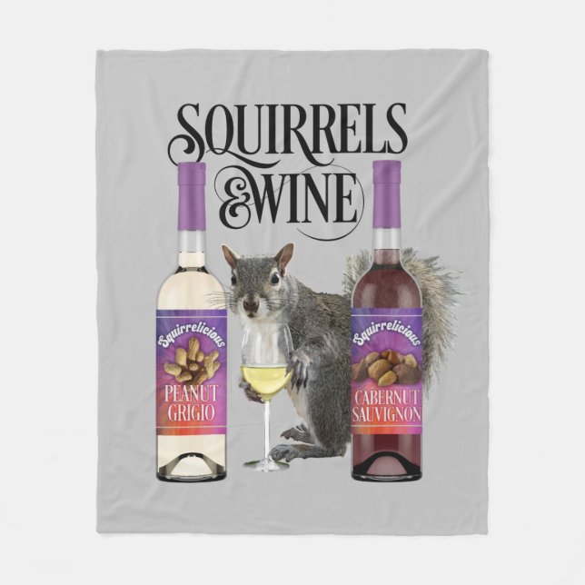 Squirrels & Wine - Funny Squirrel Lover and Wine D Fleece Blanket (Front)