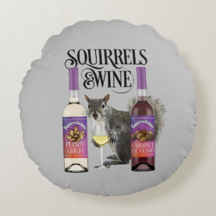 Squirrels & Wine - Funny Squirrel Lover and Wine D Round Cushion