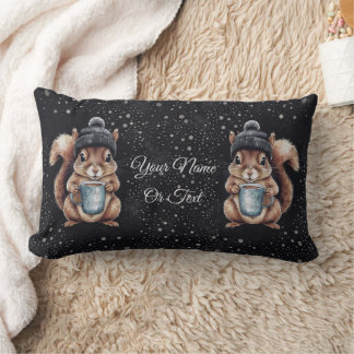 Squirrels with cup and snow "Stay Warm" Lumbar Cushion