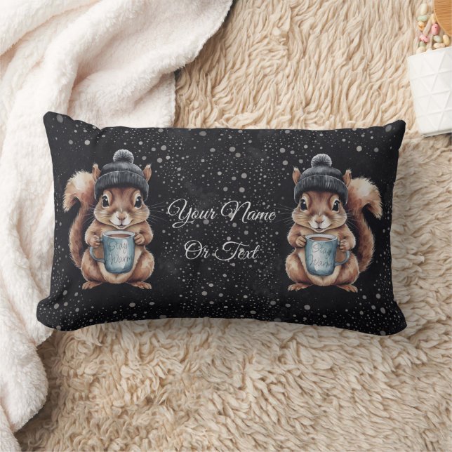 Squirrels with cup and snow "Stay Warm" Lumbar Cushion (Blanket)