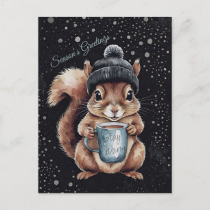 Squirrels with cup and snow "Stay Warm" Postcard