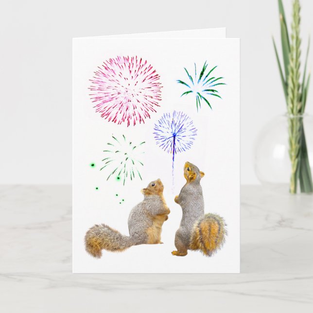 Squirrels with Fireworks Card (Front)