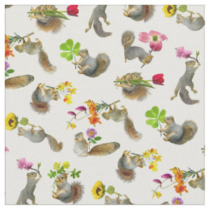 Squirrels with Flowers Fabric