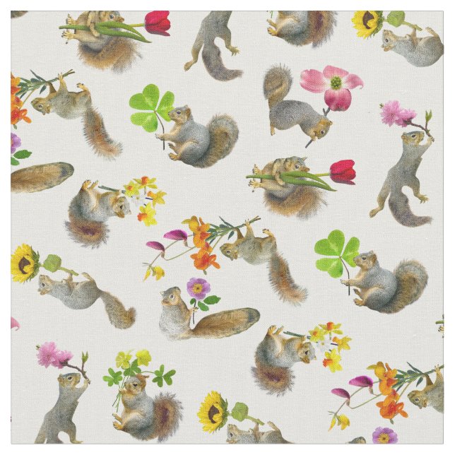 Squirrels with Flowers Fabric (Close Up)