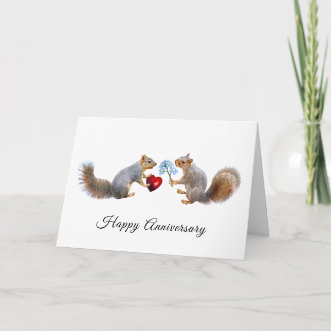 Squirrels with Heart and Flowers Anniversary Card (Front)