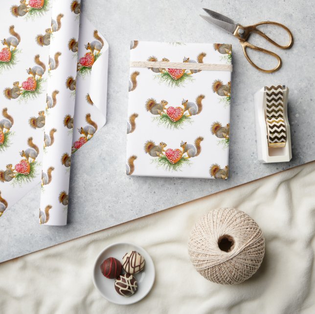 Squirrels with Mushroom Heart Wrapping Paper (Crafts)